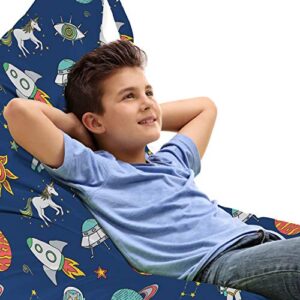 ambesonne outer space lounger chair bag, print of unicorn along planets ufo astronaut constellation stars solar system, high capacity storage with handle container, lounger size, multicolor