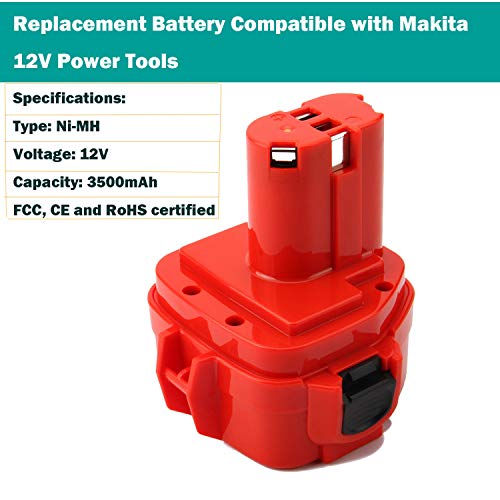 CREABEST 2Pack Upgraded 3500mAh Ni-MH for Makita 12V Battery 192598-2 1220 1200 1201 1222 1233 1234 1235 PA12 1235A 1235B 1235F 192696-2 192698-8 192681-5 192698-A 193138-9