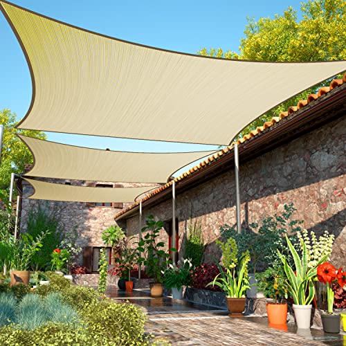 ShadeMart 10' x 20' Beige Sun Shade Sail Rectangle Canopy Fabric Cloth Screen smTAPR1020, Water and Air Permeable & UV Resistant, Heavy Duty, Carport Patio Outdoor - (We Customize Size)