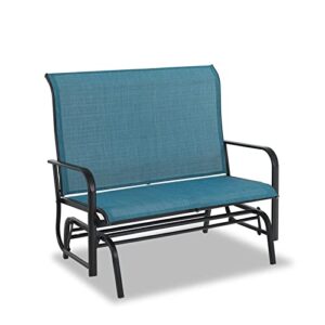 mfstudio 2 seats outdoor patio swing glider with higher backrest,double rocking loveseat chair with comfortable sling mesh fabric, steel frame,blue
