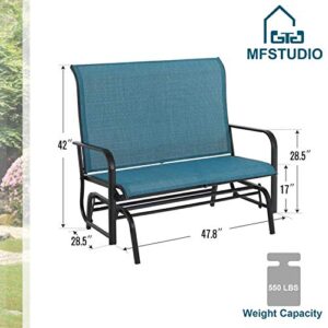 MFSTUDIO 2 Seats Outdoor Patio Swing Glider with Higher Backrest,Double Rocking Loveseat Chair with Comfortable Sling Mesh Fabric, Steel Frame,Blue