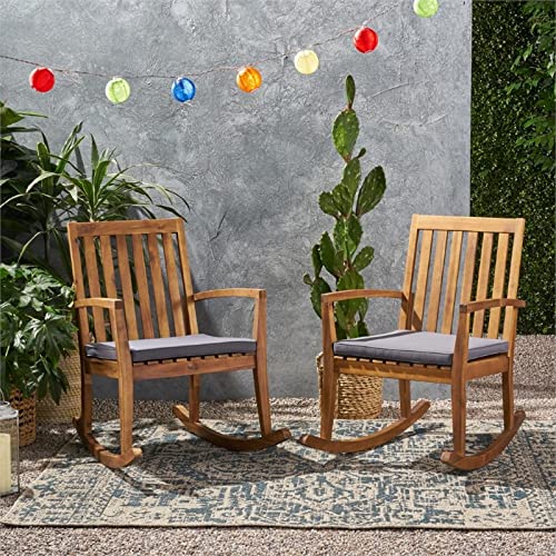 Noble House Montrose Outdoor Acacia Wood Rocking Chair in Teak (Set of 2)