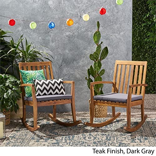 Noble House Montrose Outdoor Acacia Wood Rocking Chair in Teak (Set of 2)