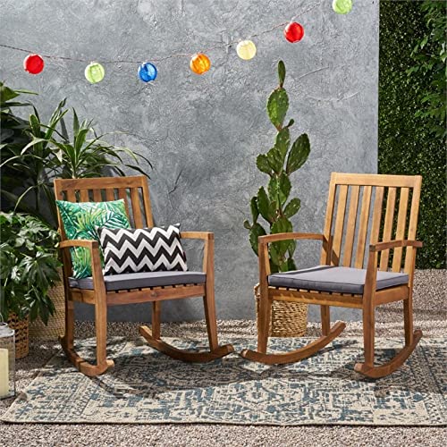 Noble House Montrose Outdoor Acacia Wood Rocking Chair in Teak (Set of 2)