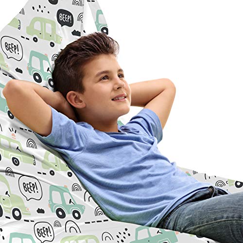 Ambesonne Cartoon Lounger Chair Bag, Traffic Cars Beep Driving Automobile Honks Road Sign Theme, High Capacity Storage with Handle Container, Lounger Size, Dark Grey and Pale Green