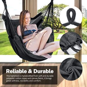 KPX Ourdoor Hanging Hammock Chair – Comfortable Tree Swing Chair Large Size 110X130cm （Without Pillows）- 330 Lbs Weight Capacity (Dark Gray)