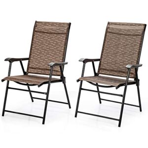 giantex 2-pack patio dining chairs, portable folding chairs, camping chair with armrest, outdoor dining chairs for bistro, deck, backyard (2)