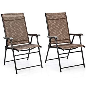 Giantex 2-Pack Patio Dining Chairs, Portable Folding Chairs, Camping Chair with Armrest, Outdoor Dining Chairs for Bistro, Deck, Backyard (2)