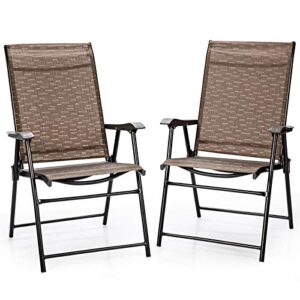 Giantex 2-Pack Patio Dining Chairs, Portable Folding Chairs, Camping Chair with Armrest, Outdoor Dining Chairs for Bistro, Deck, Backyard (2)