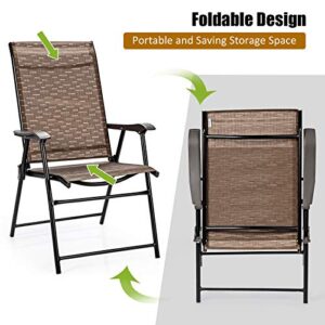 Giantex 2-Pack Patio Dining Chairs, Portable Folding Chairs, Camping Chair with Armrest, Outdoor Dining Chairs for Bistro, Deck, Backyard (2)