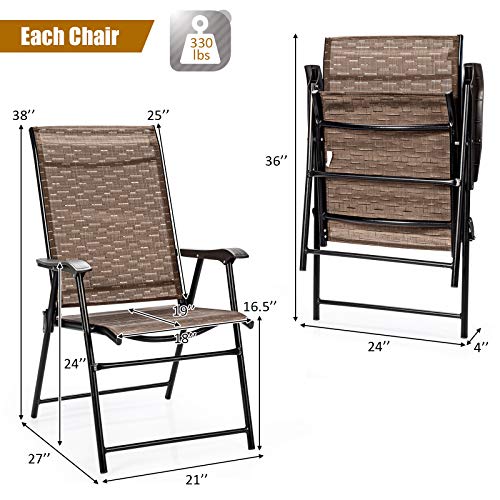 Giantex 2-Pack Patio Dining Chairs, Portable Folding Chairs, Camping Chair with Armrest, Outdoor Dining Chairs for Bistro, Deck, Backyard (2)