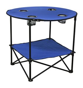 eternal living pop up picnic table portable folding beach table with cupholders and carry bag, large 28” x 28”x 24” blue