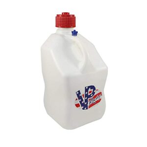 VP Racing Fuels 5 Gal. Square Motorsport Patriotic Racing Utility Container w/ 14 Inch Deluxe Filler Hose Close-Trimmed Cap and Neck for Tighter Seal