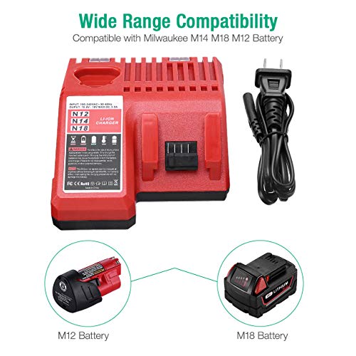 FirstPower 6.0Ah 18V M-18 Battery & Charger - Compatible with Milwaukee M-18 48-11-1852 18V Lithium XC Cordless Power Tools & Charger for M12 M14 M-18 Li-ion Battery