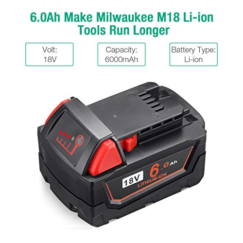 FirstPower 6.0Ah 18V M-18 Battery & Charger - Compatible with Milwaukee M-18 48-11-1852 18V Lithium XC Cordless Power Tools & Charger for M12 M14 M-18 Li-ion Battery