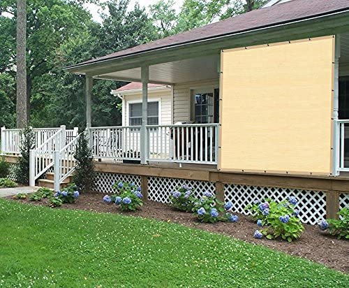 Shatex 90% Shade Fabric Sun Shade Cloth 12’ x 20’ Wheat Taped Edge with Grommets Sun-Block Mesh Shade for Pergola Cover Canopy,12 Bungee Balls