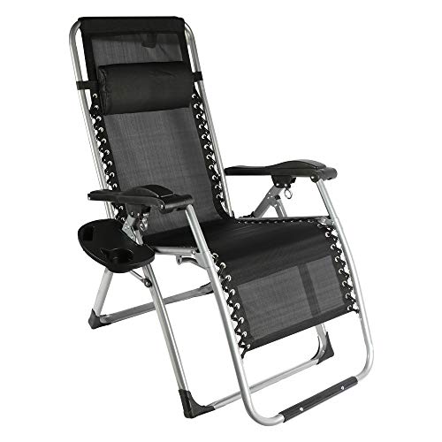 BIGTREE Heavy Duty Zero Gravity Chair w/Headrest Pillow Folding Recliners,Portable Adjustable Lawn Patio Lounge Chair with Side Table and Cup Holders for Outdoor Garden Patio Seat