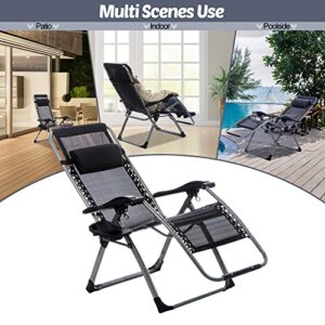 BIGTREE Heavy Duty Zero Gravity Chair w/Headrest Pillow Folding Recliners,Portable Adjustable Lawn Patio Lounge Chair with Side Table and Cup Holders for Outdoor Garden Patio Seat