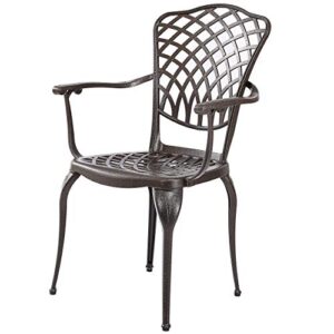 kinger home 2-piece cast aluminum outdoor patio chairs, patio chairs set of 2, patio seating, chairs for outside, woven design, rust resistant – bronze