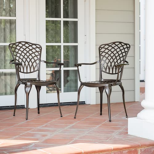 Kinger Home 2-Piece Cast Aluminum Outdoor Patio Chairs, Patio Chairs Set of 2, Patio Seating, Chairs for Outside, Woven Design, Rust Resistant - Bronze