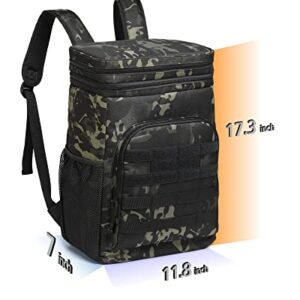 Cooler Backpack Insulated Waterproof Leak Proof - TACTICISM Lunch Backpack for Men 33 Cans MOLLE Soft Sided Protable Cooler Bag for Work Beach Camping Fishing Hiking Picnic Kayaking Gear, Black Camo