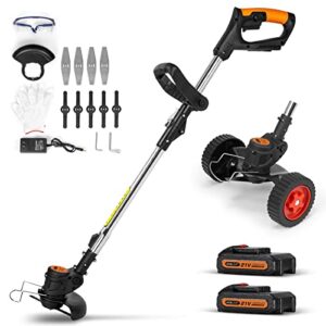 cordless weed eater grass trimmer,3-in-1 lightweight push lawn mower & edger tool with 3 types blades,21v 2ah li-ion battery powered for garden and yard (black)