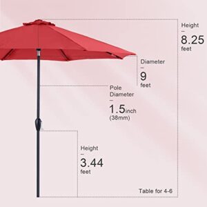 Tempera 9' Outdoor Market Patio Table Umbrella with Auto Tilt and Crank,Large Sun Umbrella with Sturdy Pole&Fade resistant canopy,Easy to set,Rust Red