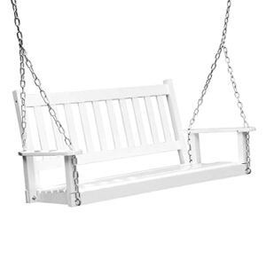 wood front patio porch swings outdoor with chains weather resistant heavy duty hanging porch swings 4 ft, white xl