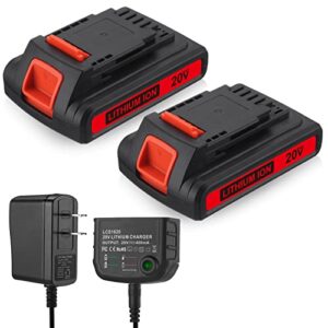 2 packs 20v replacement battery and charger for black and decker 20v max 3.0ah,lbxr20 lb20 lbx20 lbx4020 extended run time cordless power tools series,with 16v/20v multiple volt output battery charger