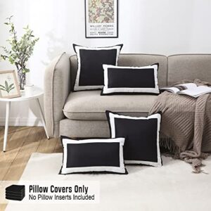 JOJOGOGO Black Outdoor Lumbar Pillow Covers 12x20 Waterproof Set of 2 Black and White Rectangle Outdoor Lumbar Pillows for Porch Swing Garden Bench and Patio Furniture