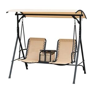 gxp steel outdoor porch swing chair patio bench w/storage canopy, 2 person beige