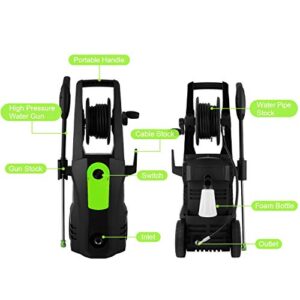 mrliance Pressure Washer, Electric Pressure Washer, 2.2GPM Power Washer Electric Powered with 4 Tips & Hose Reel, 1800W Power Washer with Foam Cannon for Car Homes Driveway Patio, Black Green