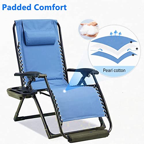 Ezcheer Padded Zero Gravity Chair Oversized with Foot Rest Cushion, Support 400 lbs Patio Beach Lounge Chair, Camping Lawn Outdoor Recliner with Cup Holder