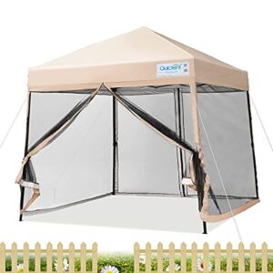 quictent 9’x9′ slant leg pop up canopy tent with mosquito netting, instant screen house room tent gazebo, easy set up, tan