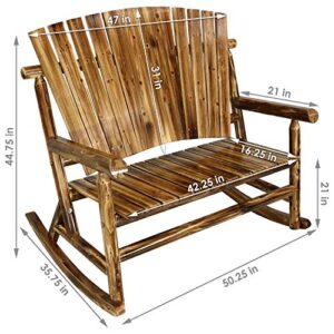 Sunnydaze Rustic Fir Wood Log Cabin Rocking Loveseat with Fan Back Design, 2-Person 500-Pound Capacity