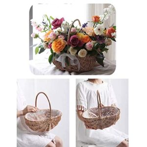 Handwoven Flower Basket with Handle, Willow Storage Basket Empty Wicker Picnic Basket with Plastic Insert, Easter Basket Wedding Flower Girl Baskets for Home Party Decor