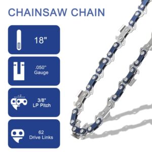 O-CONN 4 Pack 18 Inch Chainsaw Chain 3/8" LP Pitch .050'' Gauge 62 Drive Links Fits Husqvarna, Echo, Poulan, Craftsman and more