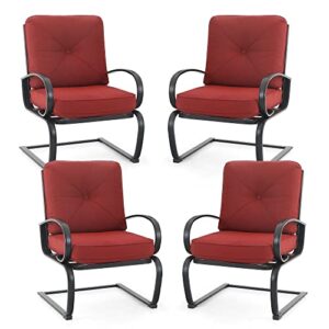 sophia & william patio dining chairs set of 4 outdoor metal c spring motion chairs patio chairs set with cushions for deck lawn garden pool backyard, red