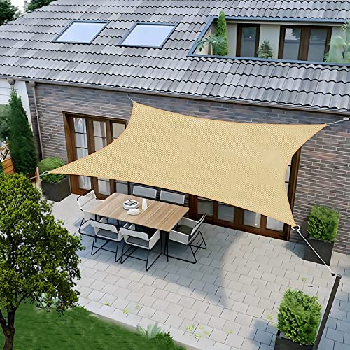 HENG FENG Sun Shade Sail Rectangle 10'x13' Sand UV Block Canopy 185GSM for Outdoor Patio Lawn Garden Pergola Backyard