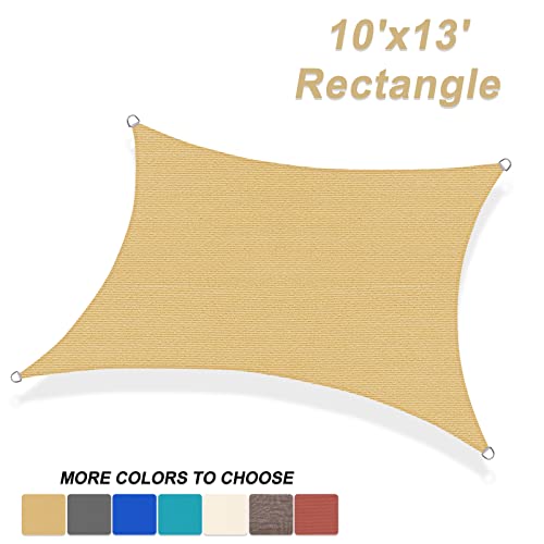 HENG FENG Sun Shade Sail Rectangle 10'x13' Sand UV Block Canopy 185GSM for Outdoor Patio Lawn Garden Pergola Backyard