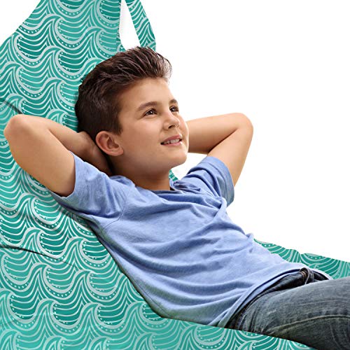 Ambesonne Waves Lounger Chair Bag, Ocean Underwater Style Curves Stripes Sea Theme Marine Nautical Traditional, High Capacity Storage with Handle Container, Lounger Size, Turquoise and White