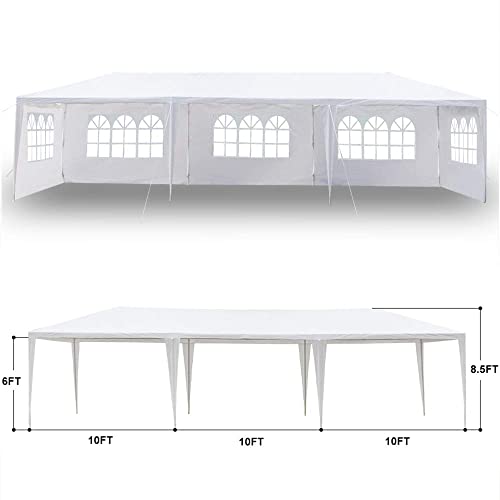 10' x 30' Outdoor Canopy Party Wedding Event Tent Waterproof Sun Shelter Canopy Heavy Duty Gazebo Storage Pavilion w/ 5 Removable Sidewalls, White