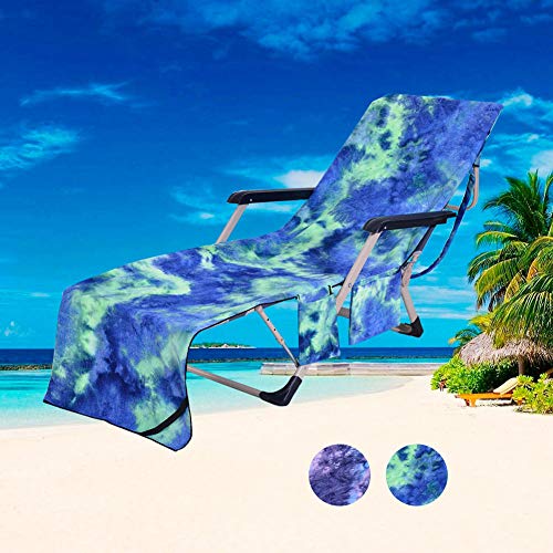 Beach Chair Towel with Side Pockets,Microfiber Chaise Lounge Chair Towel Covers for Sun Lounger Pool Sunbathing Beach Hotel Vacation,Easy to Carry Around,No Sliding,Tie-Dye Green(82.5" x 29.5")