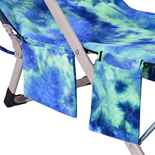 Beach Chair Towel with Side Pockets,Microfiber Chaise Lounge Chair Towel Covers for Sun Lounger Pool Sunbathing Beach Hotel Vacation,Easy to Carry Around,No Sliding,Tie-Dye Green(82.5" x 29.5")