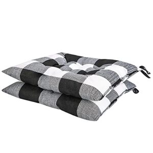 2 pcs chair cushions 45 x 45 cm with ties – buffalo black checks – cotton fabric, rich square seat cushions with thick fiber filling, large size for dining, outdoor, patio, chair (black buffalo check)