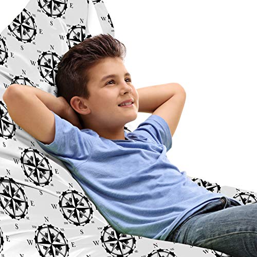 Ambesonne Compass Lounger Chair Bag, Nautical Pattern Sailing Journey Pirate Ship Yacht Sailing Adventure, High Capacity Storage with Handle Container, Lounger Size, Charcoal Grey and White