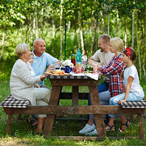 RNOONY Vinyl Fitted Picnic Table Cover with Bench Covers and Bag, Outdoor Waterproof Picnic Tablecloth with Elastic Edges, 72x30 Inches 3 Pcs Set (Black)