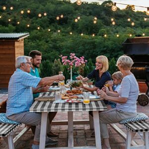 RNOONY Vinyl Fitted Picnic Table Cover with Bench Covers and Bag, Outdoor Waterproof Picnic Tablecloth with Elastic Edges, 72x30 Inches 3 Pcs Set (Black)