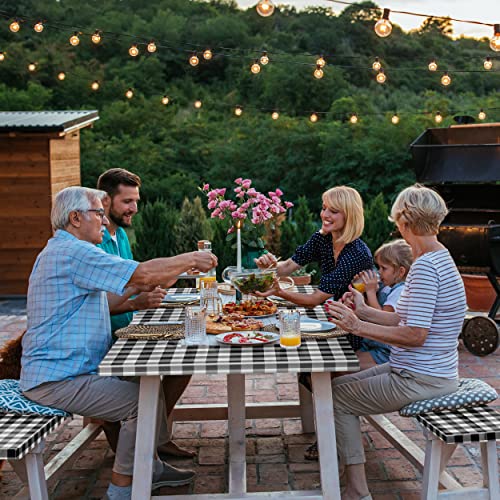 RNOONY Vinyl Fitted Picnic Table Cover with Bench Covers and Bag, Outdoor Waterproof Picnic Tablecloth with Elastic Edges, 72x30 Inches 3 Pcs Set (Black)