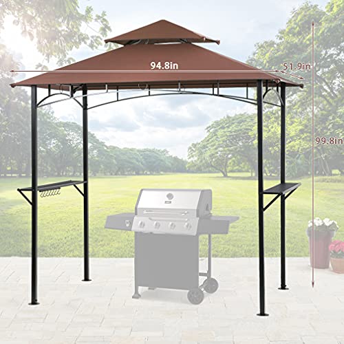 Grill Gazebo,8'x 5' BBQ Canopy,Double Tiered Grill Canopy Barbecue Gazebo for Outdoor Patio Backyard
